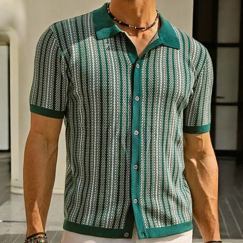 Men’s Button Down Shirt with Collared Neckline and Short Sleeves