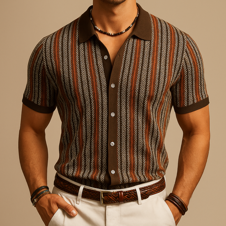 Men’s Button Down Shirt with Collared Neckline and Short Sleeves