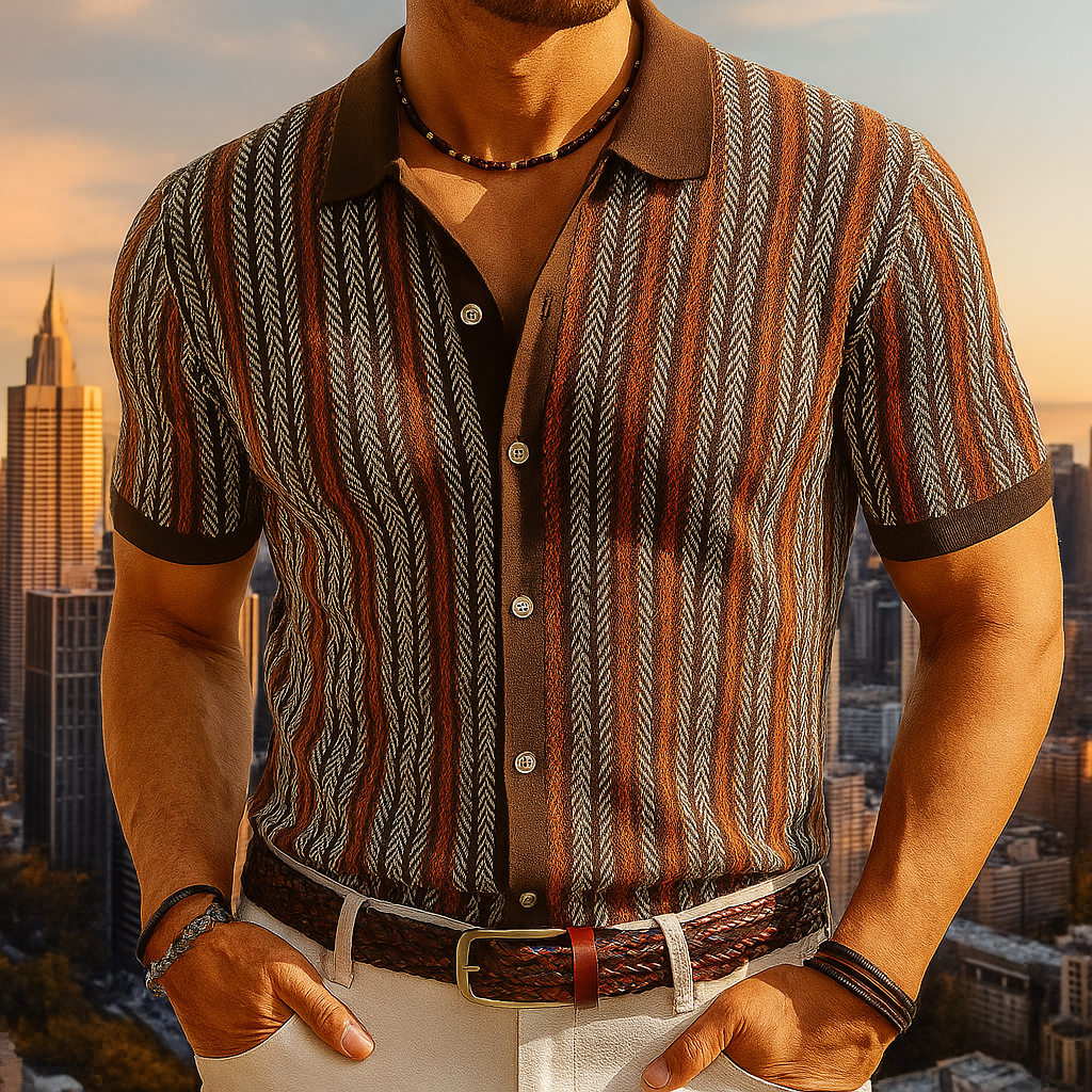 Men’s Button Down Shirt with Collared Neckline and Short Sleeves