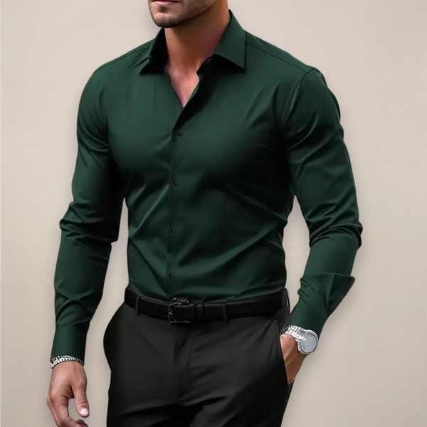 Men’s Long-Sleeve Shirt with Notched Collar and Button Placket
