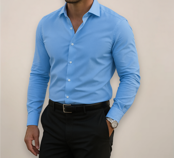Men’s Long-Sleeve Shirt with Notched Collar and Button Placket