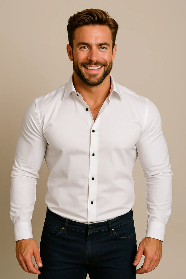 Men’s Long-Sleeved Shirt with Point Collar