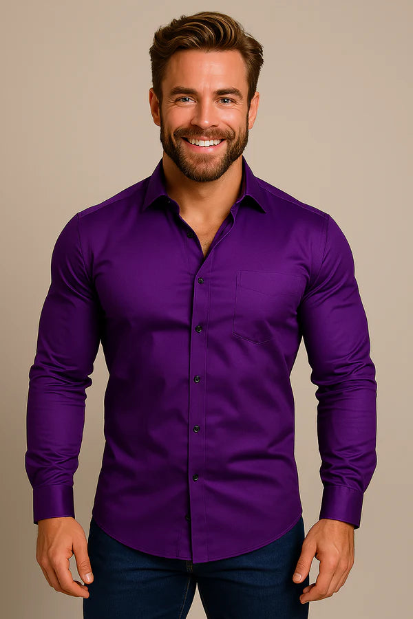 Men’s Long-Sleeved Shirt with Point Collar