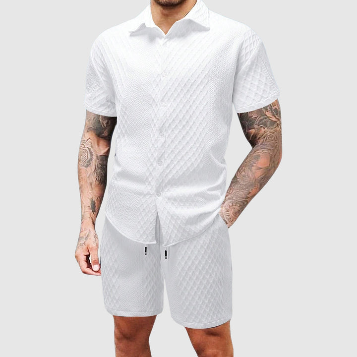 Men’s Shirt and Shorts Set with Pointed Collar