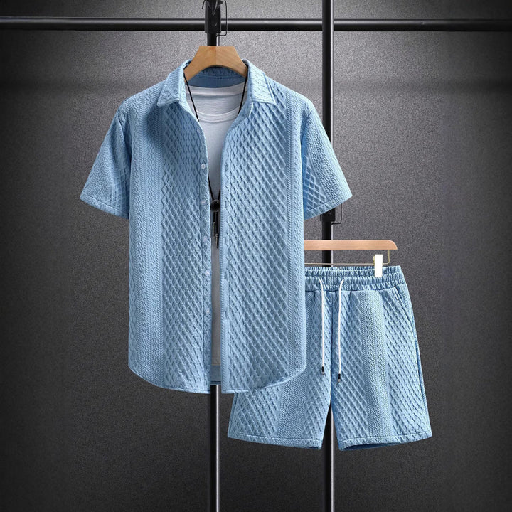 Men’s Shirt and Shorts Set with Pointed Collar