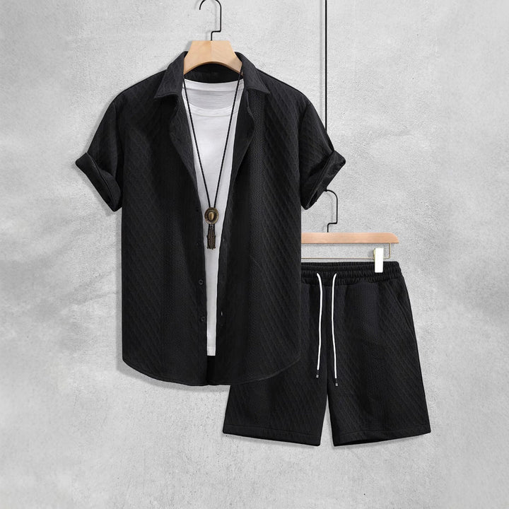 Men’s Shirt and Shorts Set with Pointed Collar