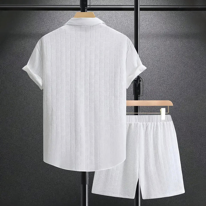 Men’s Shirt and Shorts Set with Pointed Collar and Elastic Waistband