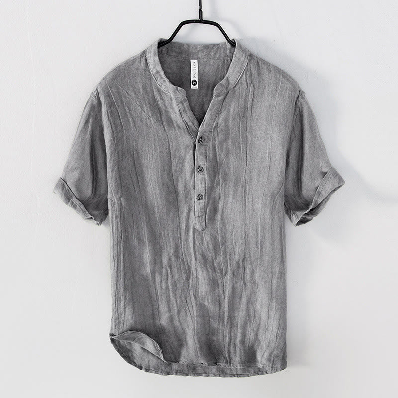 Men’s Shirt with Band Collar and Button Placket