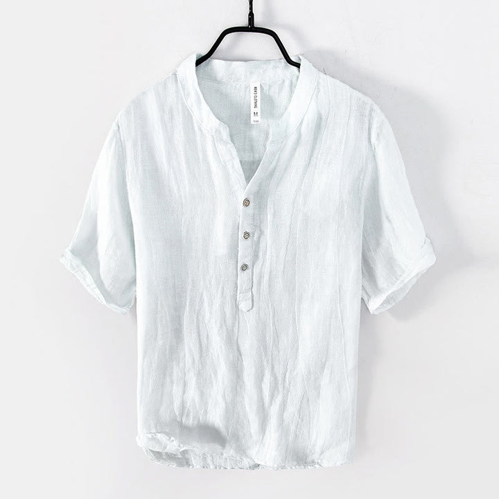 Men’s Shirt with Band Collar and Button Placket