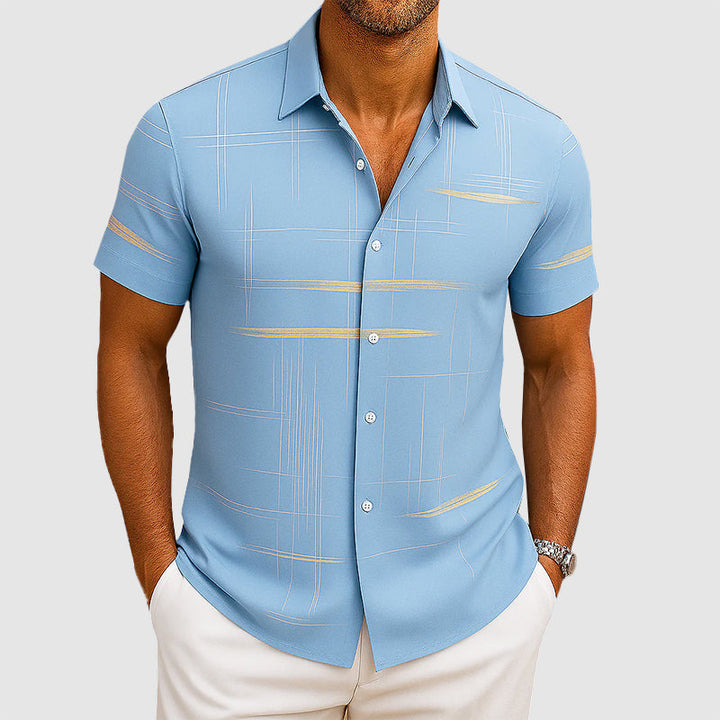 Men’s Short Sleeve Shirt with Pointed Collar and Button Closure