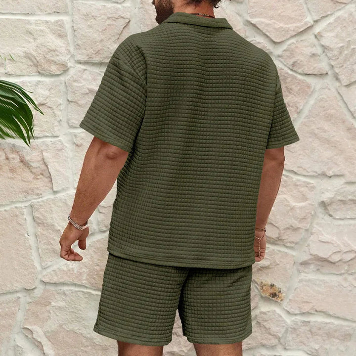 Men’s Two Piece Set with Zip Collar and Elastic Waist Shorts