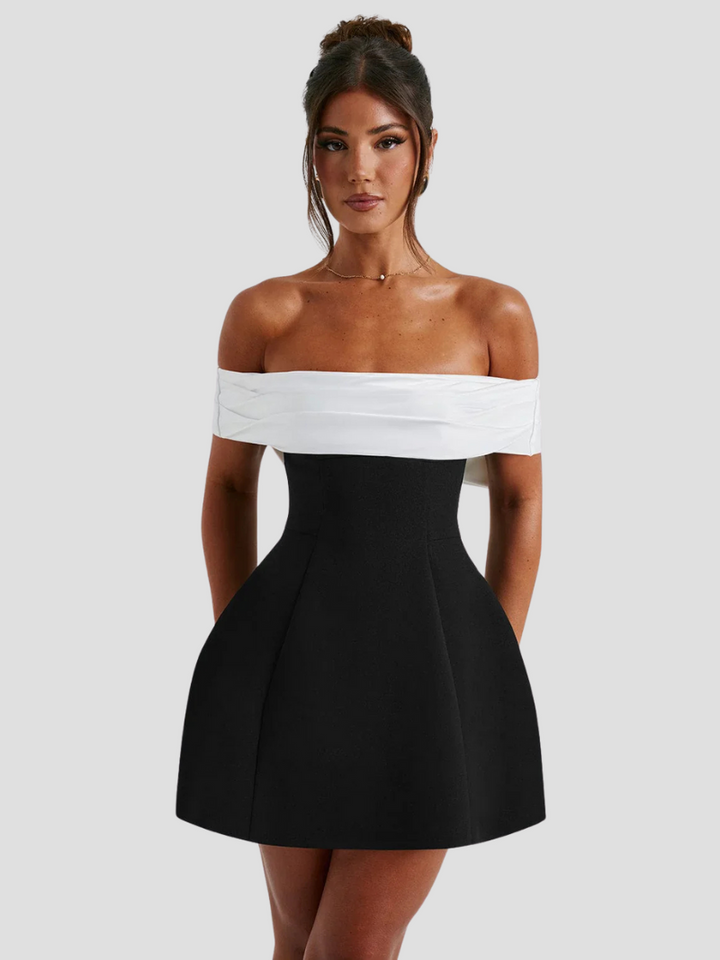 Women’s Formal Mini Dress with Off‑Shoulder and Back Bow Detail