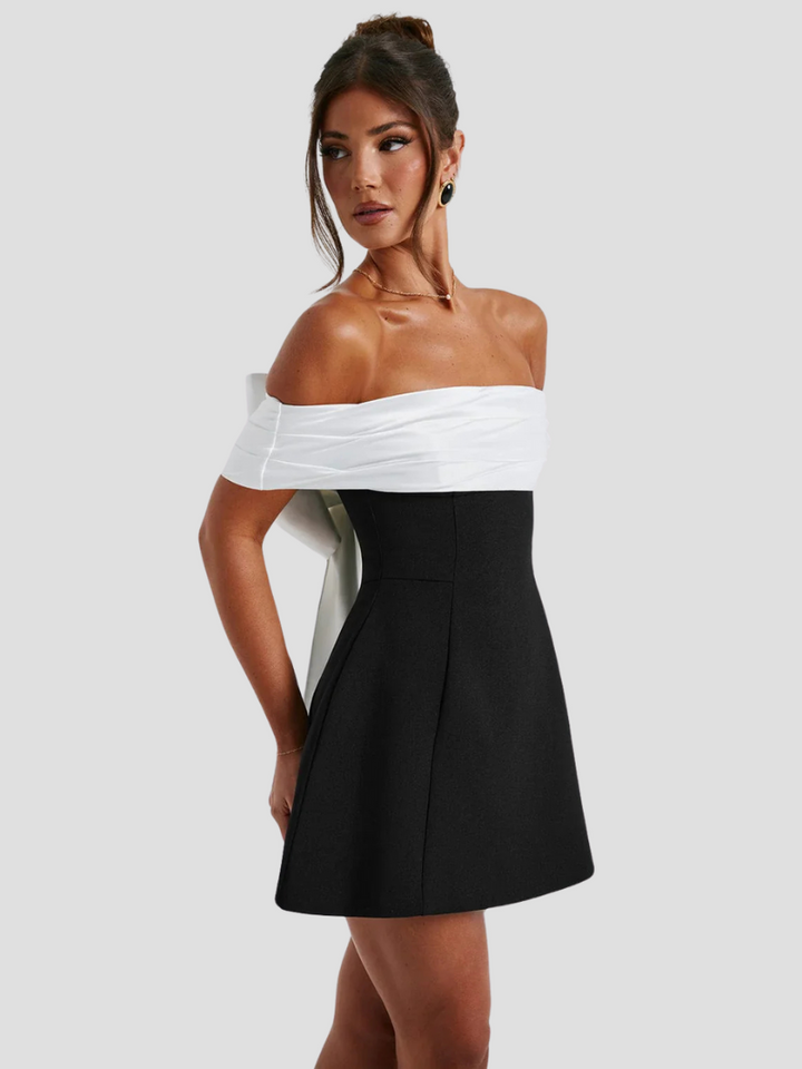 Women’s Formal Mini Dress with Off‑Shoulder and Back Bow Detail