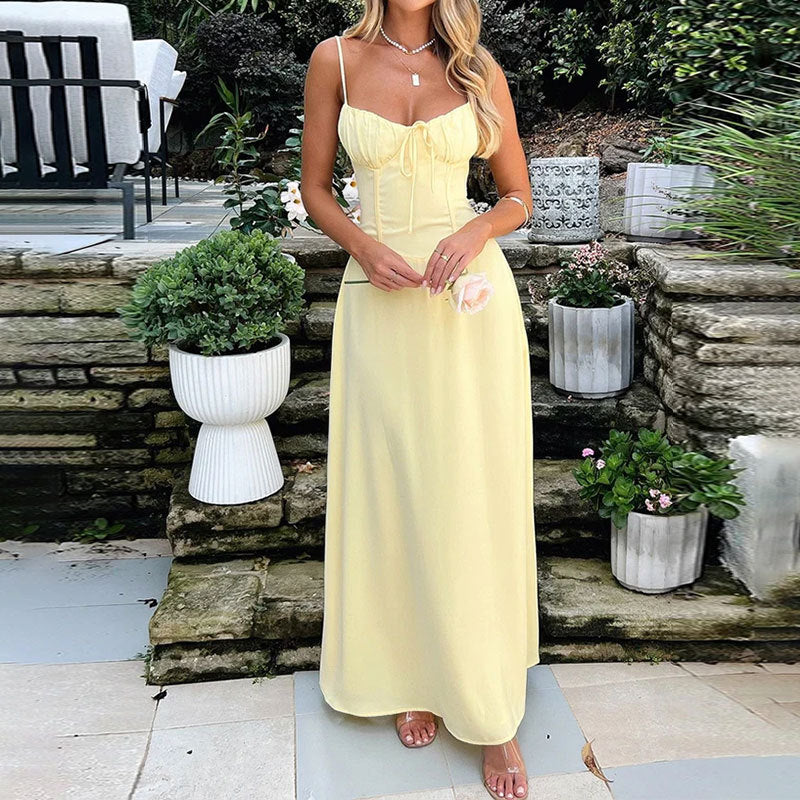 Women’s Maxi Dress with Sleeveless and Ruched Bodice