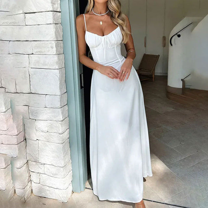 Women’s Maxi Dress with Sleeveless and Ruched Bodice