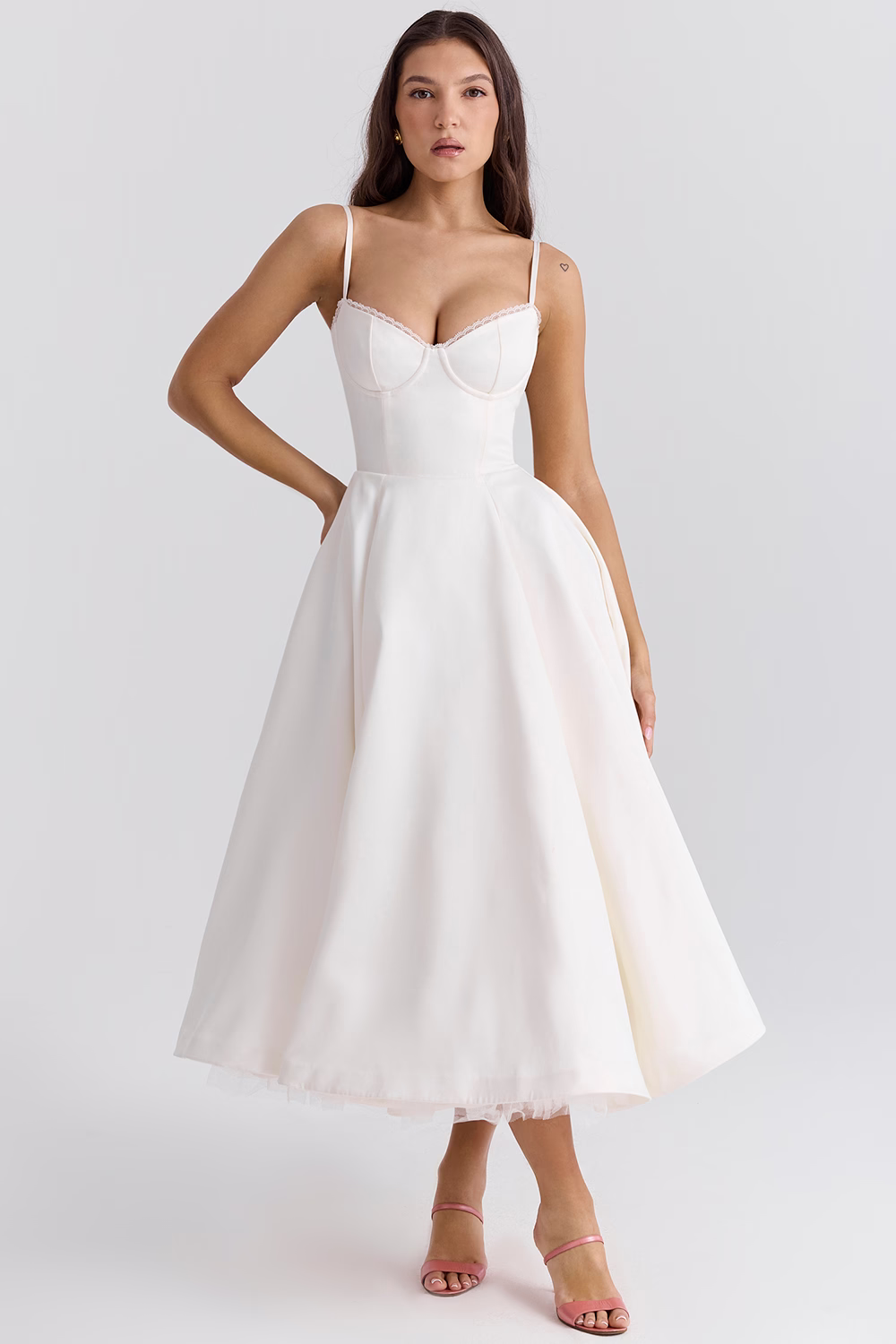 Women’s Midi Dress with Spaghetti Straps and Side Pockets