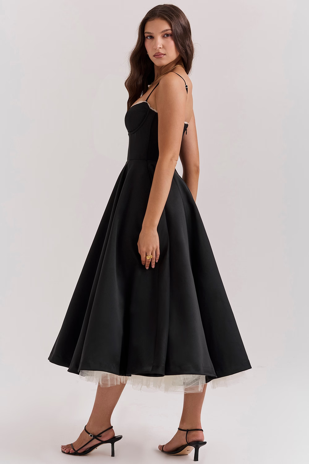 Women’s Midi Dress with Spaghetti Straps and Side Pockets