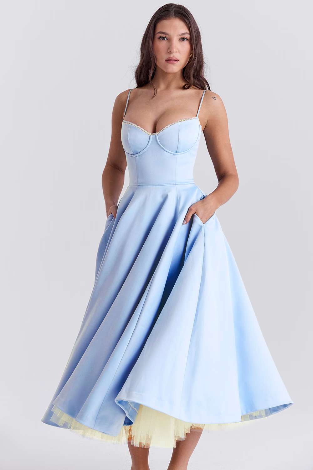 Women’s Midi Dress with Spaghetti Straps and Side Pockets