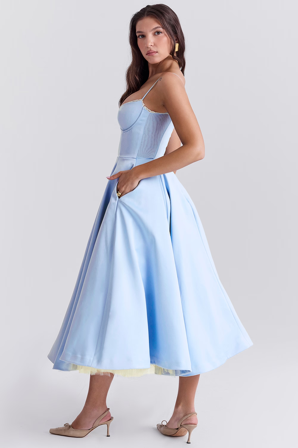 Women’s Midi Dress with Spaghetti Straps and Side Pockets