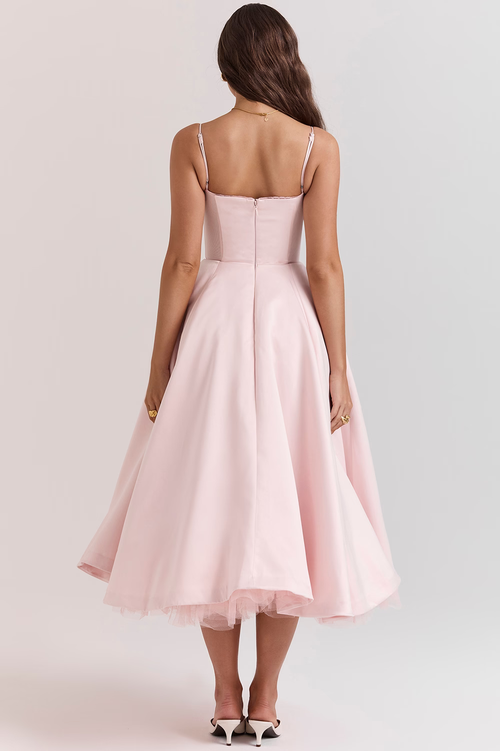Women’s Midi Dress with Spaghetti Straps and Side Pockets