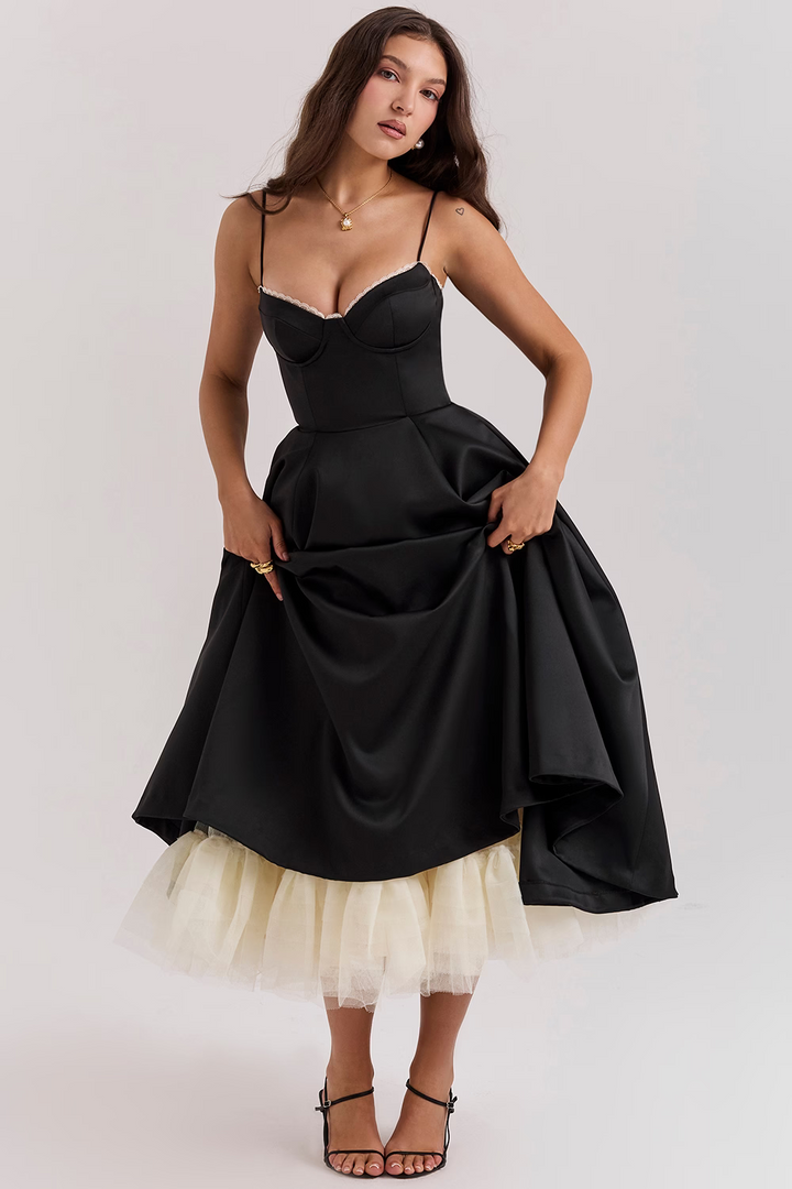 Women’s Midi Dress with Spaghetti Straps and Side Pockets