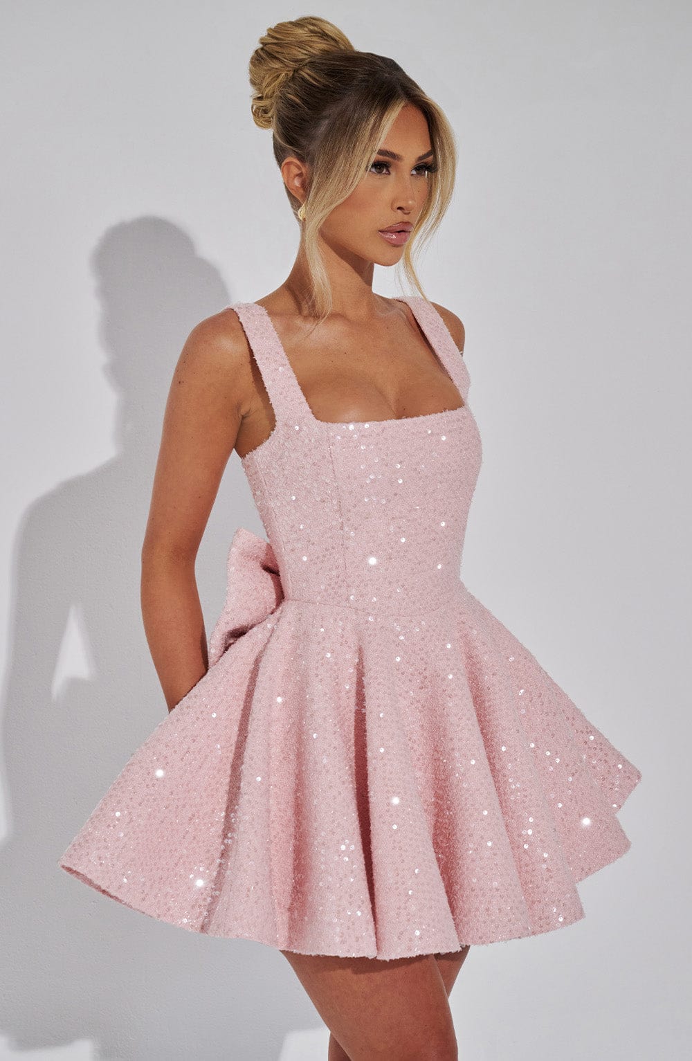 Women’s Mini Dress with Sequin Tweed Bow Detail