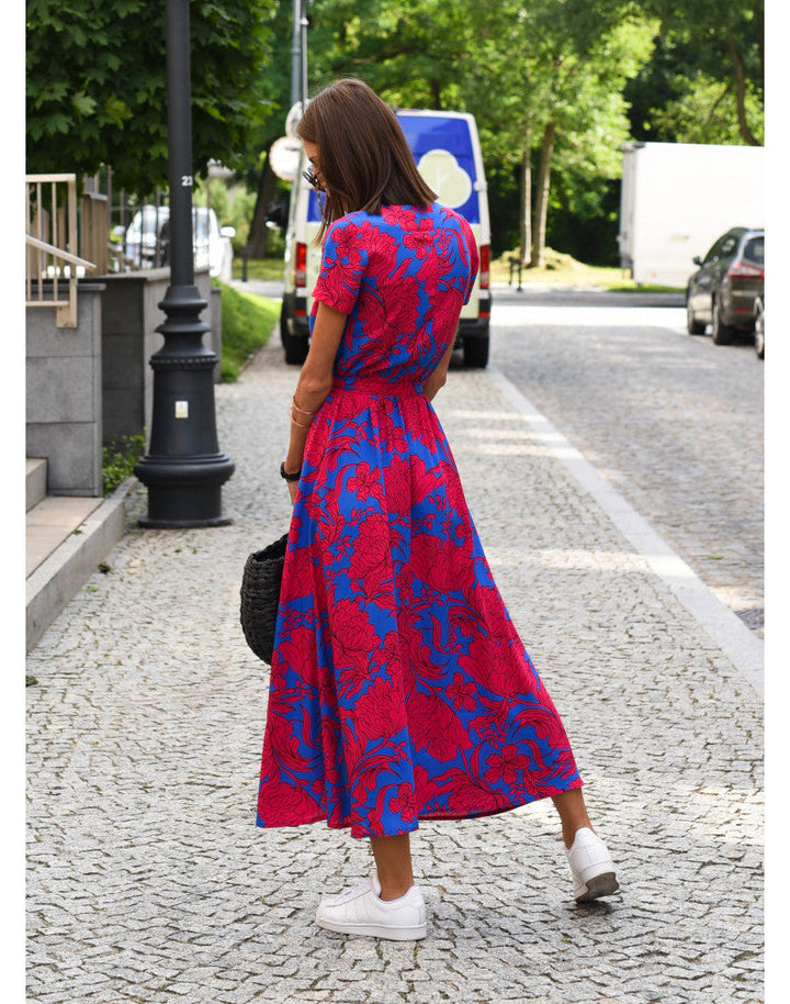 Women’s Wrap Dress with V-Neckline and Floral Pattern