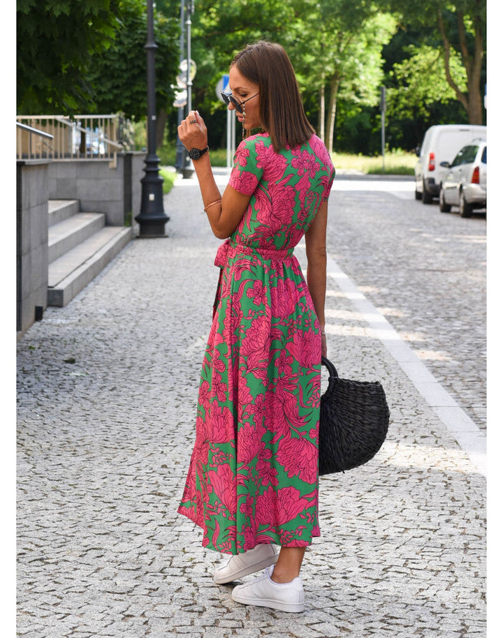 Women’s Wrap Dress with V-Neckline and Floral Pattern