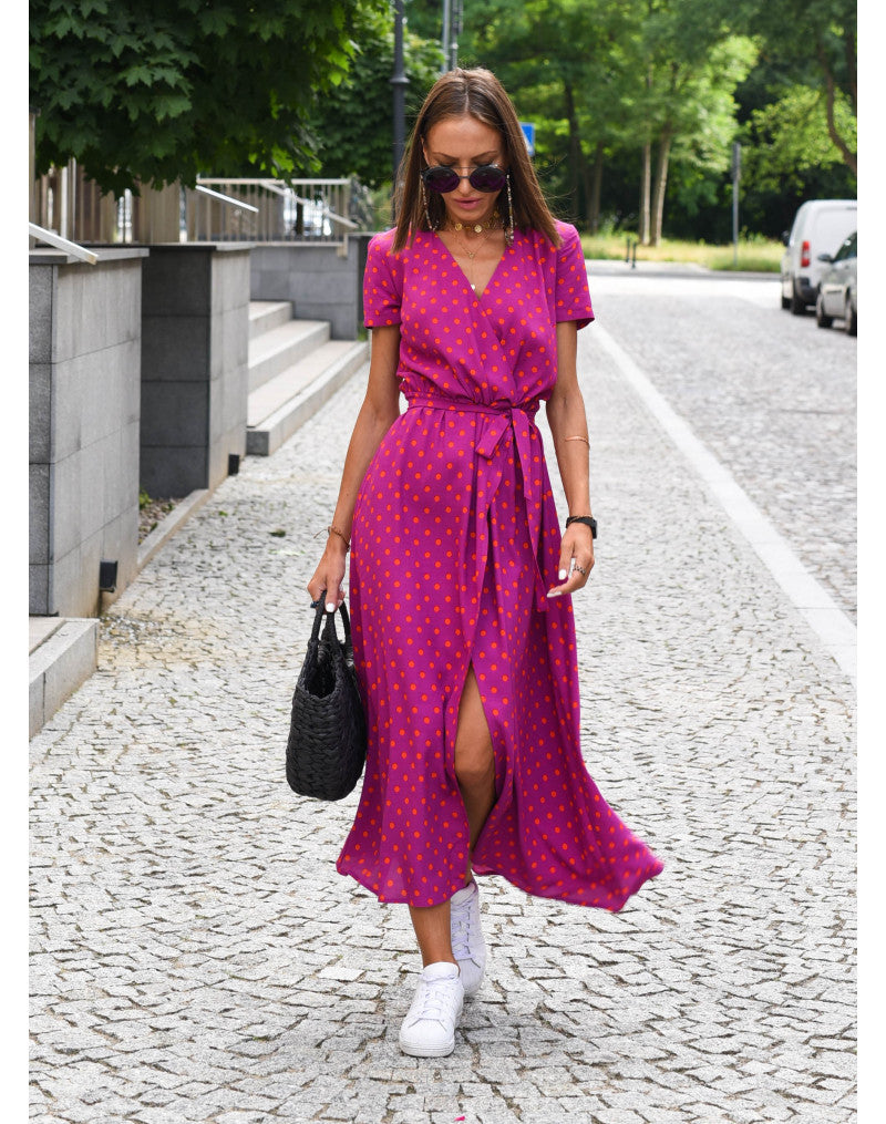 Women’s Wrap Dress with V-Neckline and Floral Pattern