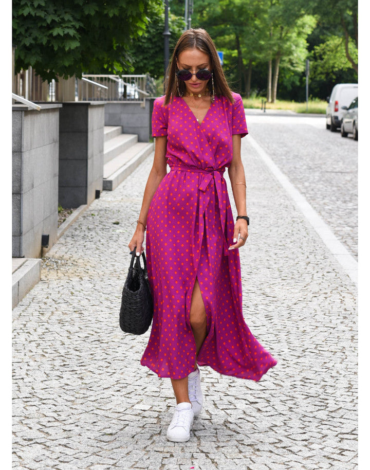 Women’s Wrap Dress with V-Neckline and Floral Pattern