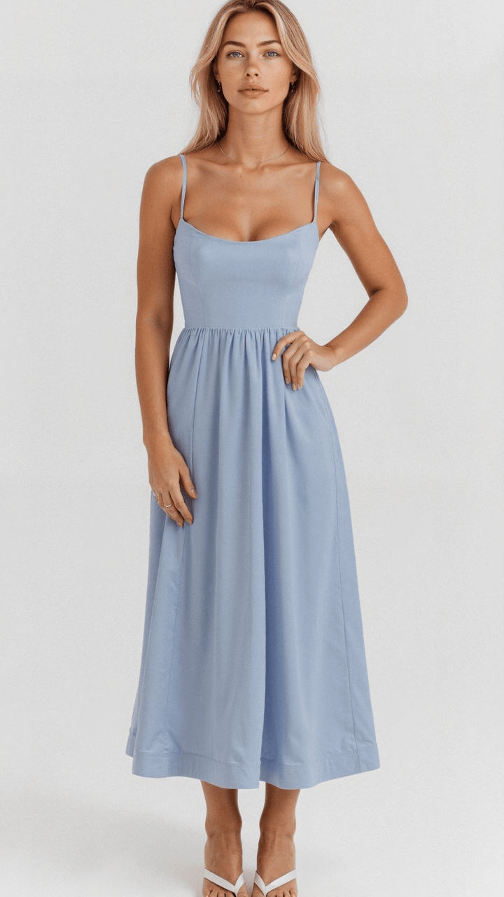 Women’s A-Line Midi Dress with Flared Skirt Panels