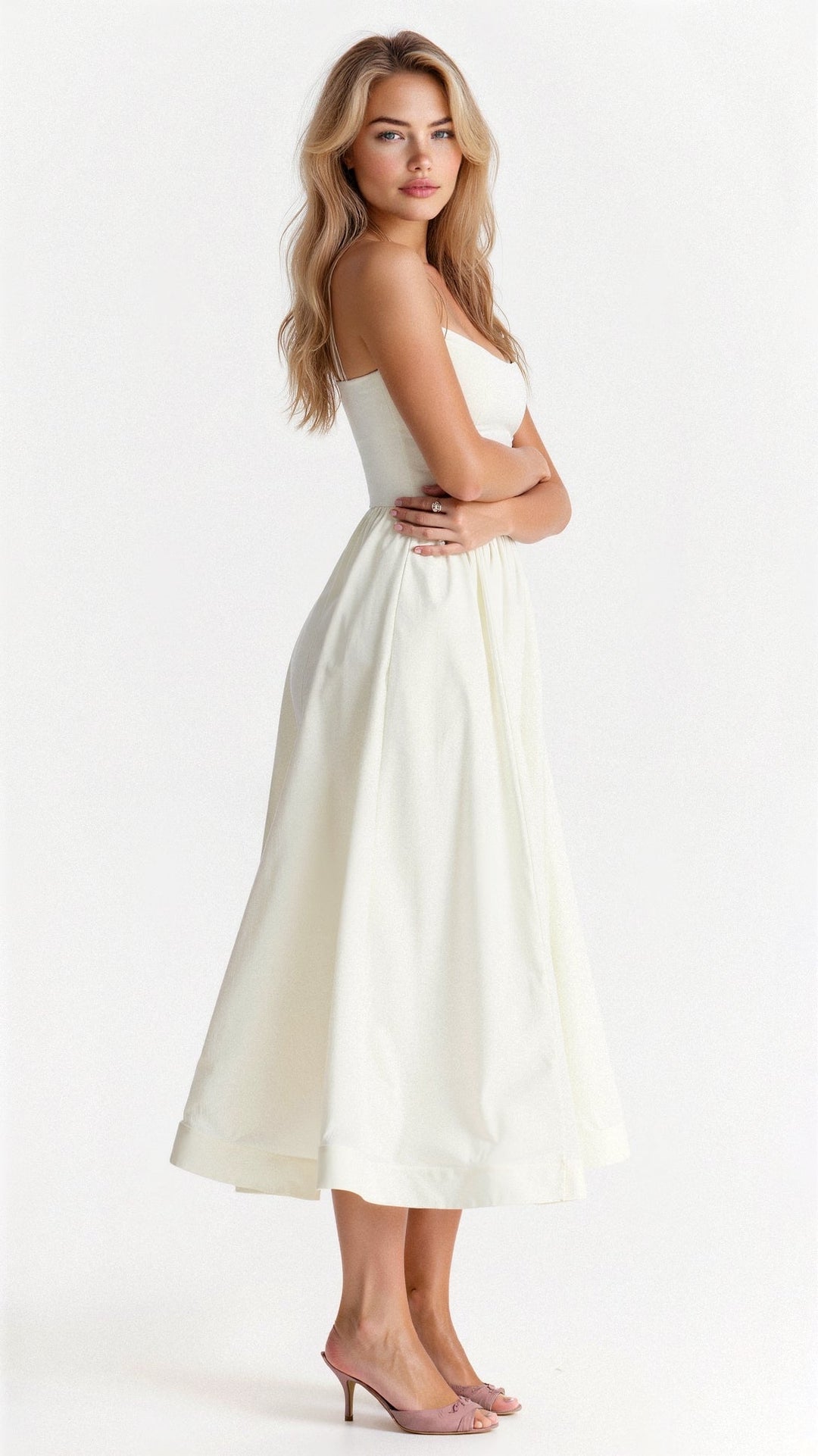 Women’s A-Line Midi Dress with Flared Skirt Panels