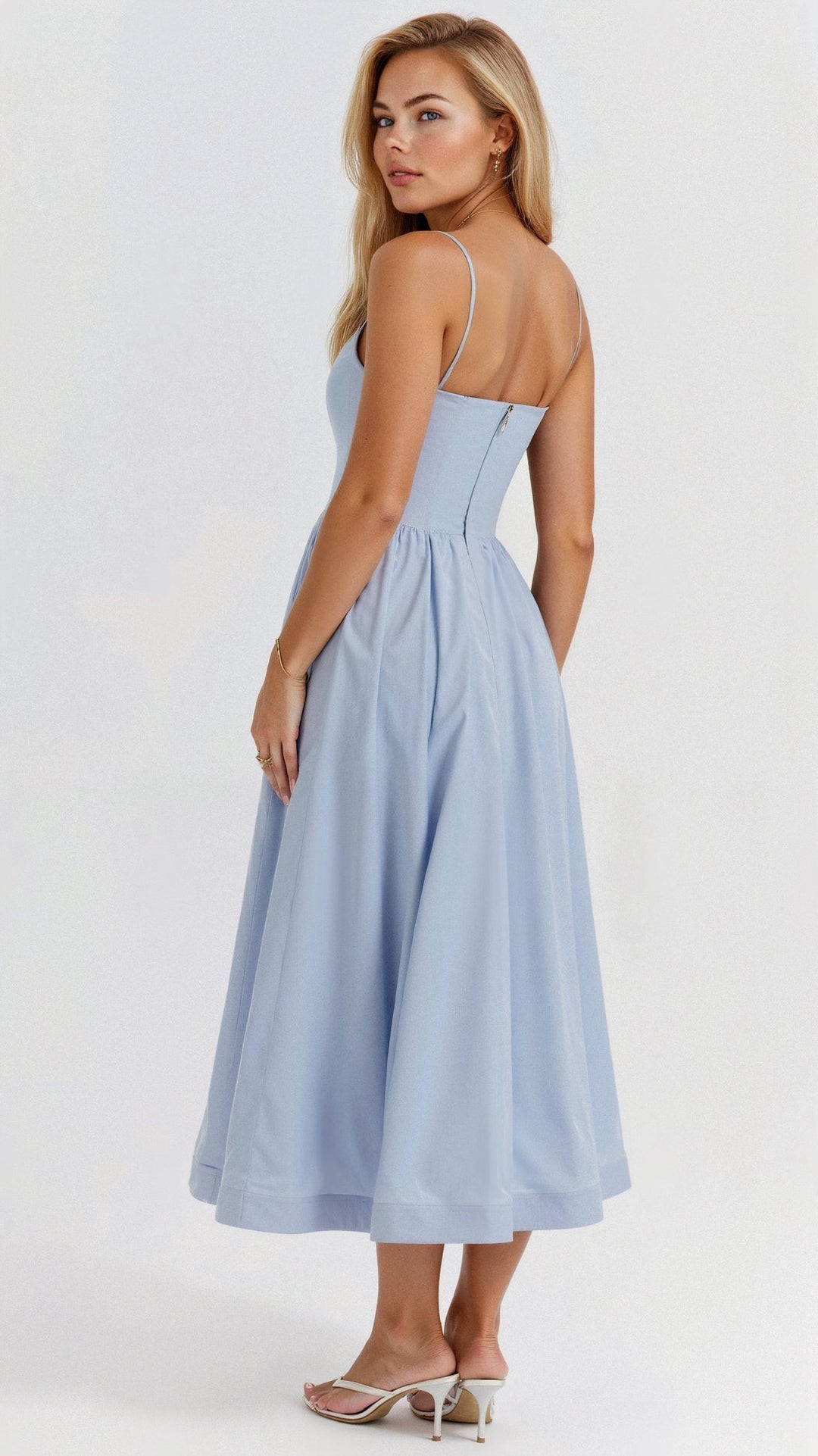 Women’s A-Line Midi Dress with Flared Skirt Panels