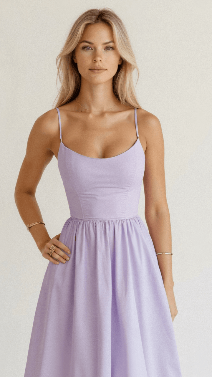 Women’s A-Line Midi Dress with Flared Skirt Panels