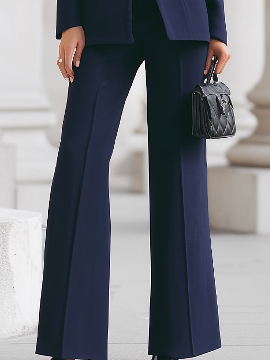 Women’s Blazer and Trousers Set with Stand Collar and Button Closure