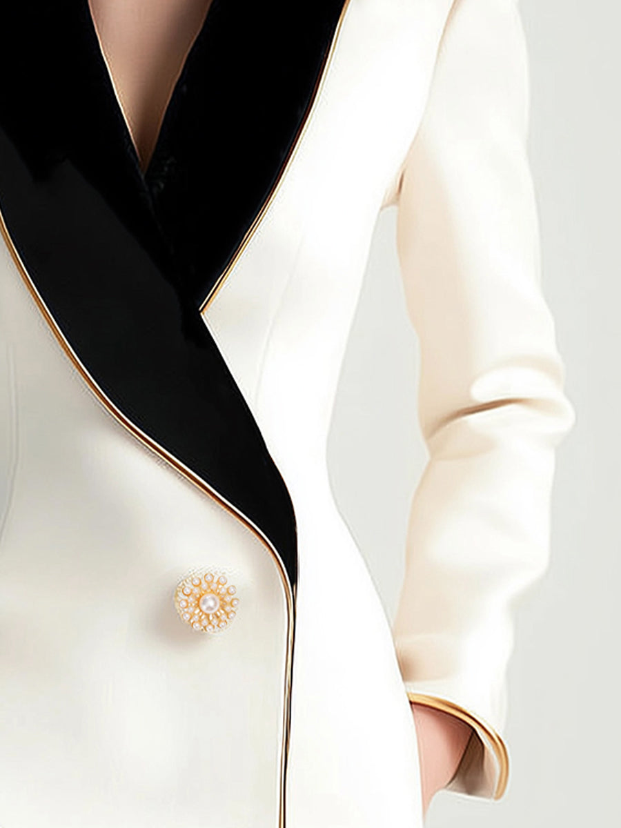 Women’s Blazer with Contrast Lapels and Decorative Button