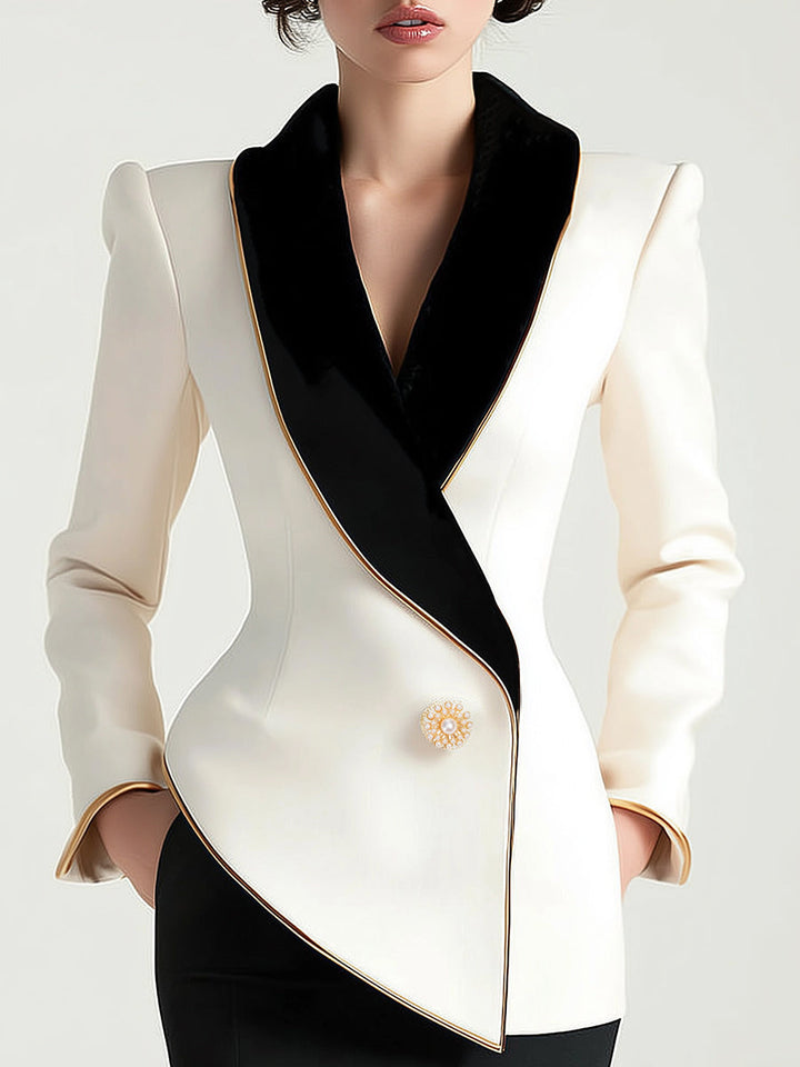 Women’s Blazer with Contrast Lapels and Decorative Button