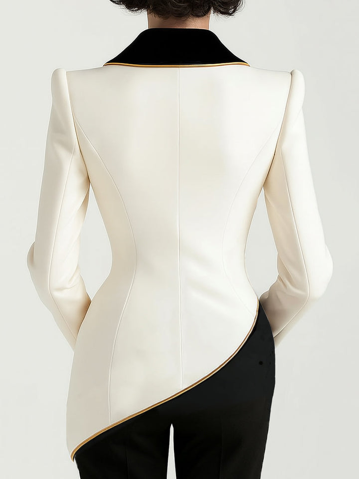 Women’s Blazer with Contrast Lapels and Decorative Button
