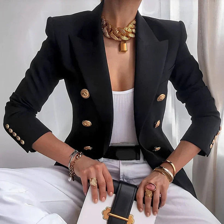 Women’s Blazer with Peak Lapels and Gold-Tone Buttons