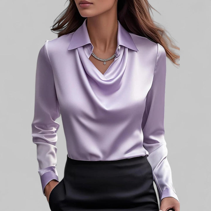 Women’s Blouse with Draped Neckline and Long Sleeves