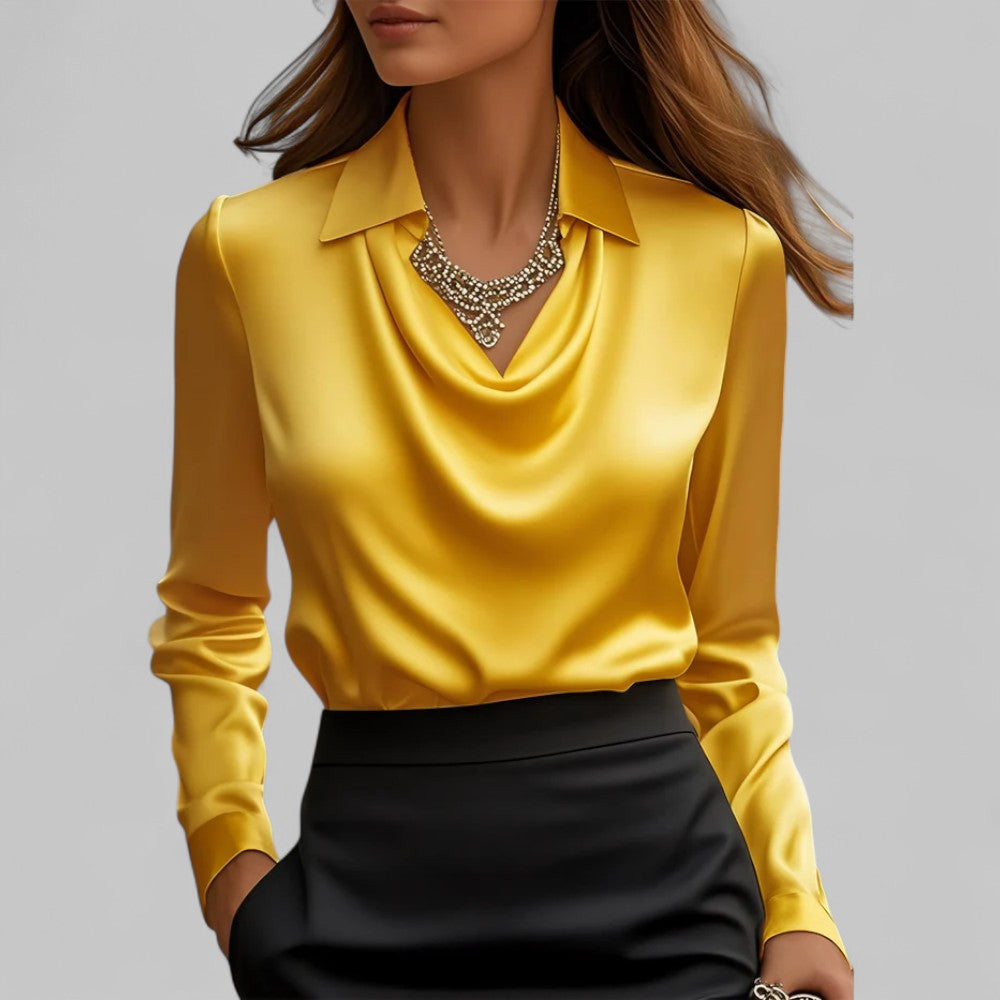 Women’s Blouse with Draped Neckline and Long Sleeves