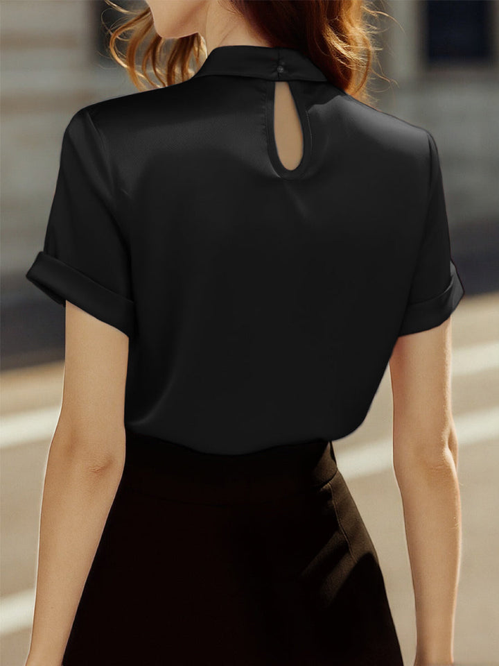 Women’s Blouse with High Neck Collar and Keyhole Opening
