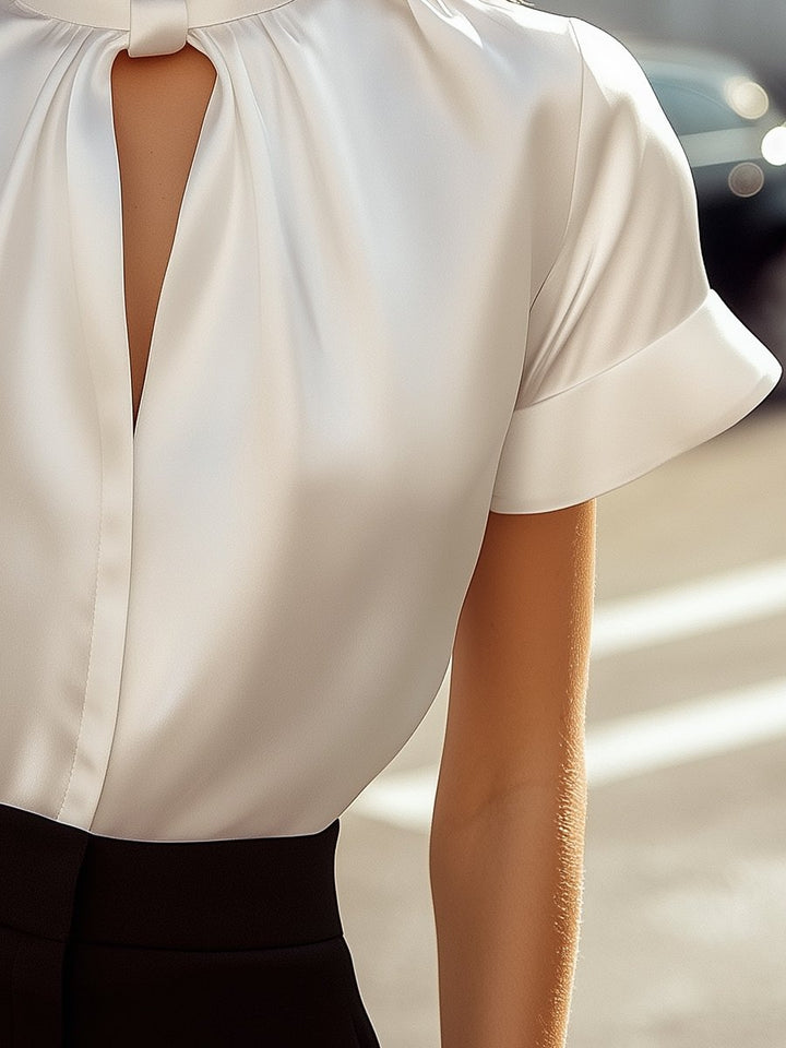 Women’s Blouse with High Neck Collar and Keyhole Opening