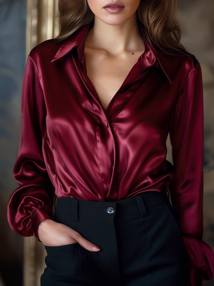 Women’s Blouse with Pointed Collar and Front Button Closure
