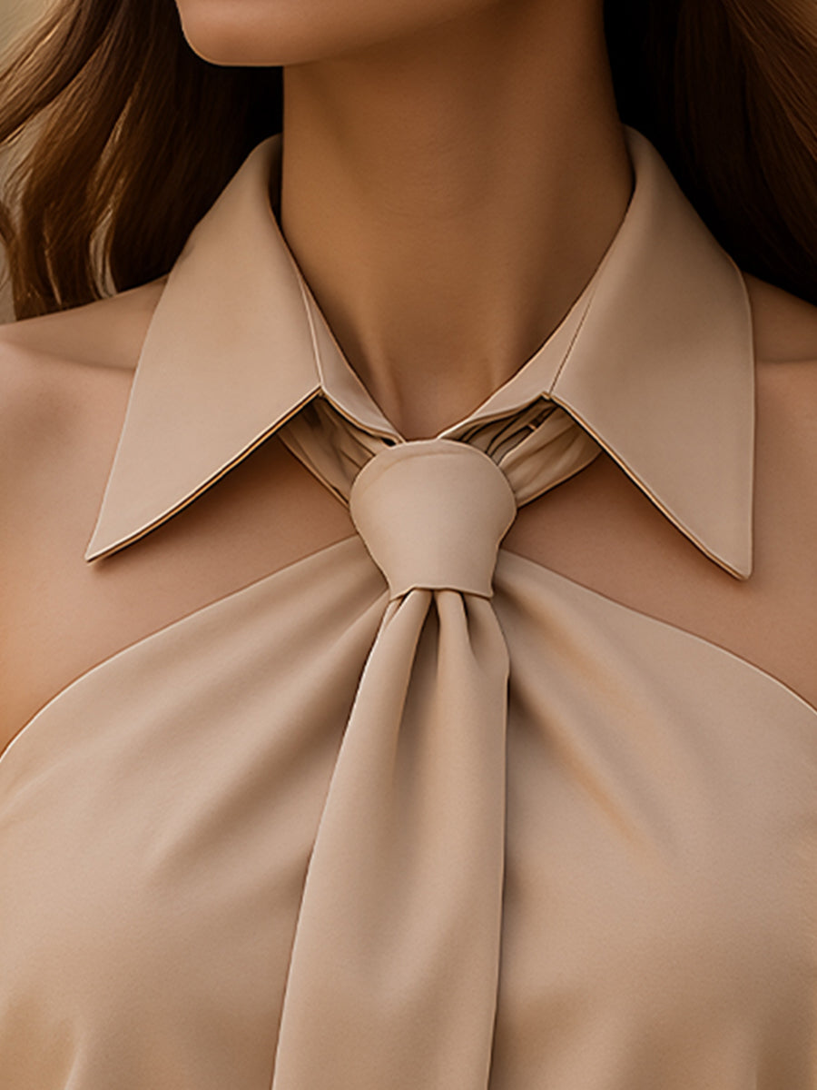 Women’s Blouse with Pointed Collar and Neck Tie