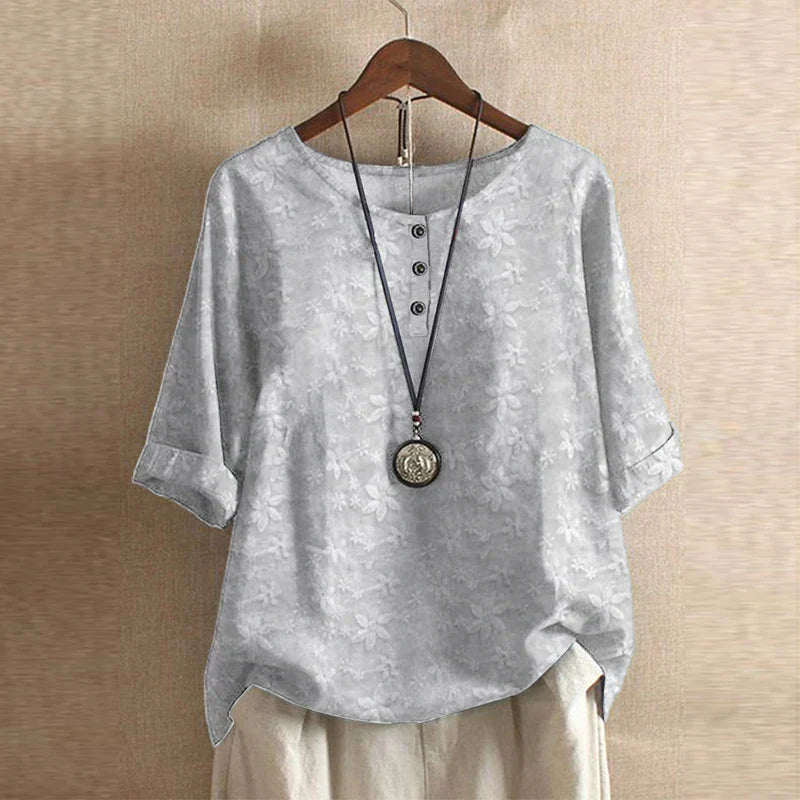 Women’s Blouse with Round Neckline and Button Placket