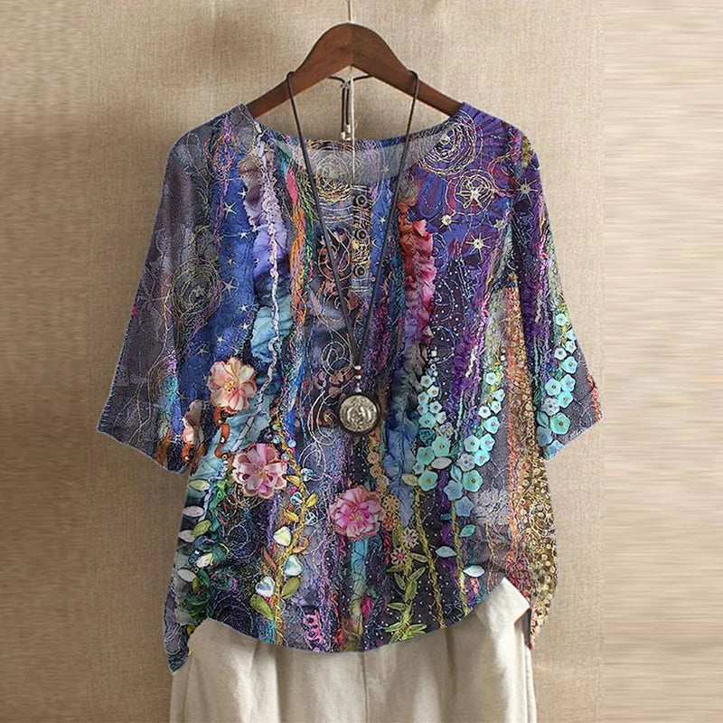 Women’s Blouse with Round Neckline and Button Placket