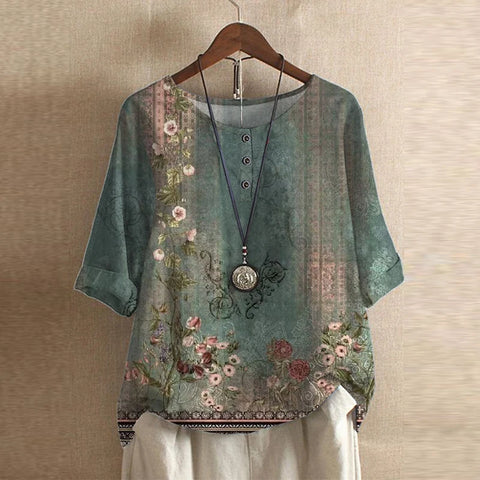 Women’s Blouse with Round Neckline and Button Placket