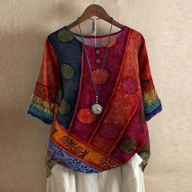 Women’s Blouse with Round Neckline and Button Placket