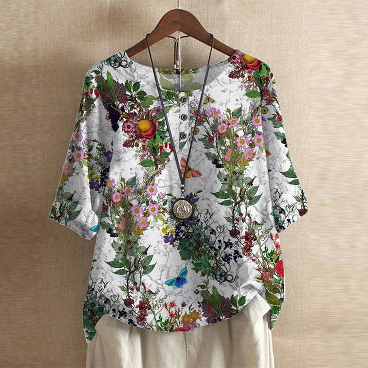 Women’s Blouse with Round Neckline and Button Placket